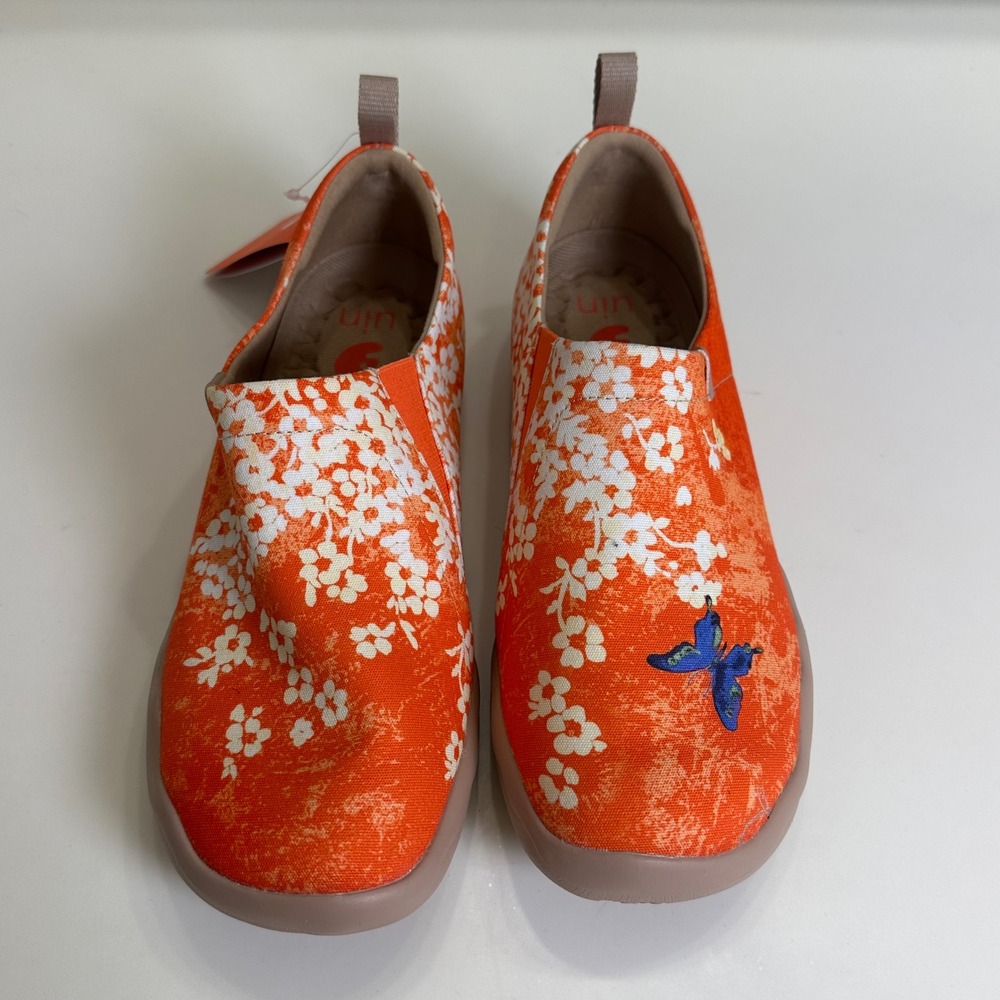 Uin Art Travel Shoes Sakura Orange Floral Butterfly Slip On Loafers Mens 4 W 6.5 - Picture 2 of 11